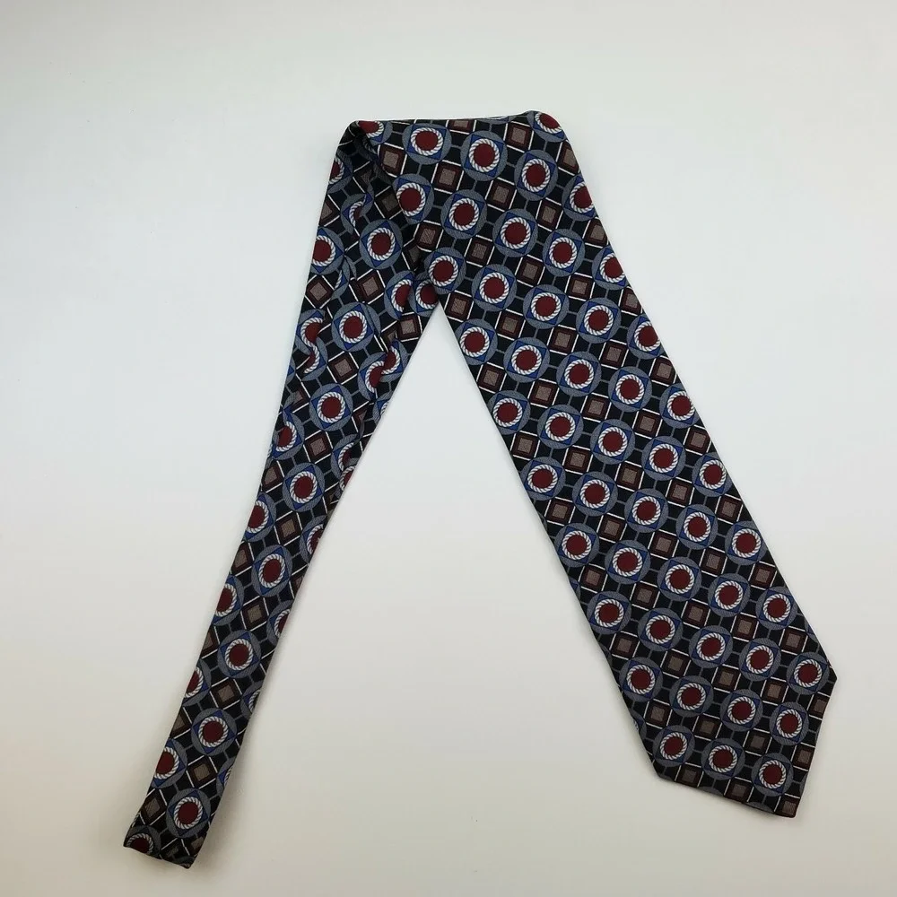 Henry Grethel Black Red‎ Geometric Silk Tie Wide